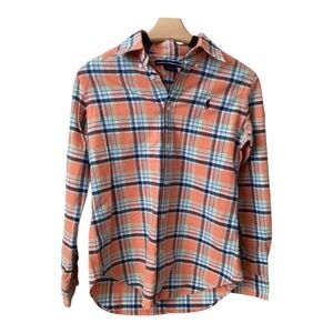 RALPH LAUREN SPORT | Women’s Orange Plaid Button Down Shirt Sz 8
